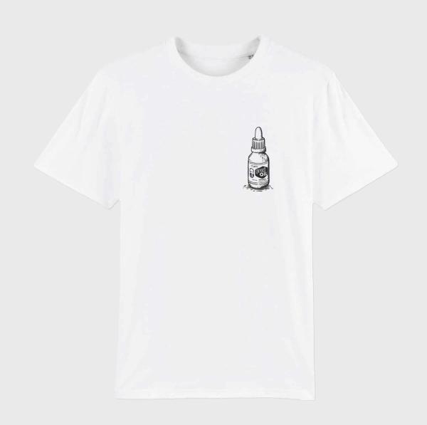 Beyer's Oil T-Shirt in weiß mir aufgedruckter Bartöl-Flasche